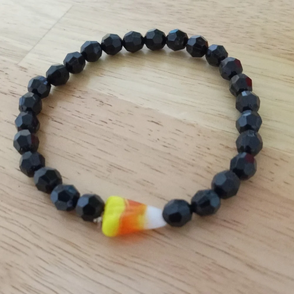 Hand crafted crystal candy corn beaded bracelet